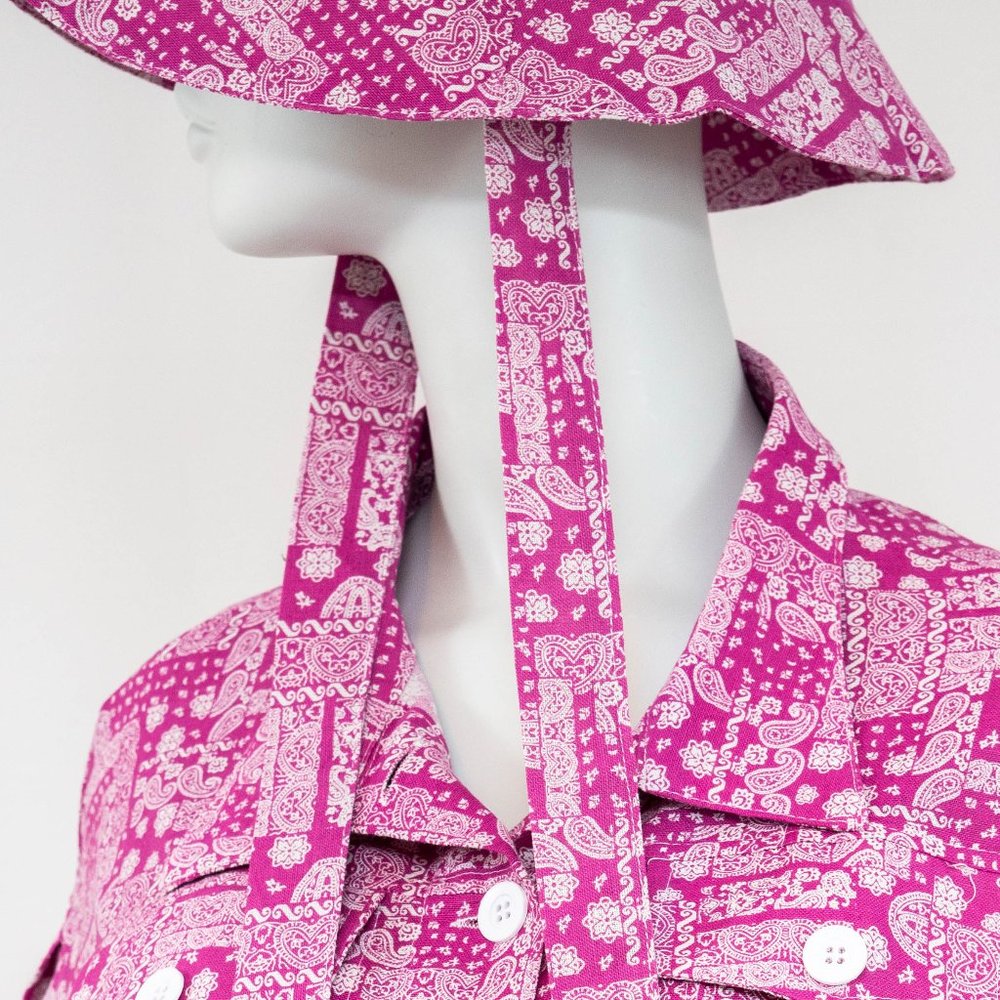 Women's Three Piece Paisley Pink Pattern Crop Jacket and Loose Pants Handmade - Picture 9 of 11
